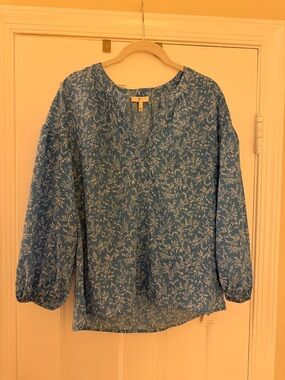 Joie Silk Size SWomen’s Blue Floral Split-Neck Blouse